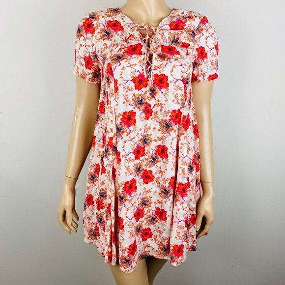 Astr The Label Pink Orange Floral A-Line Women's Size S Lace Up Neckline Dress - Picture 1 of 8